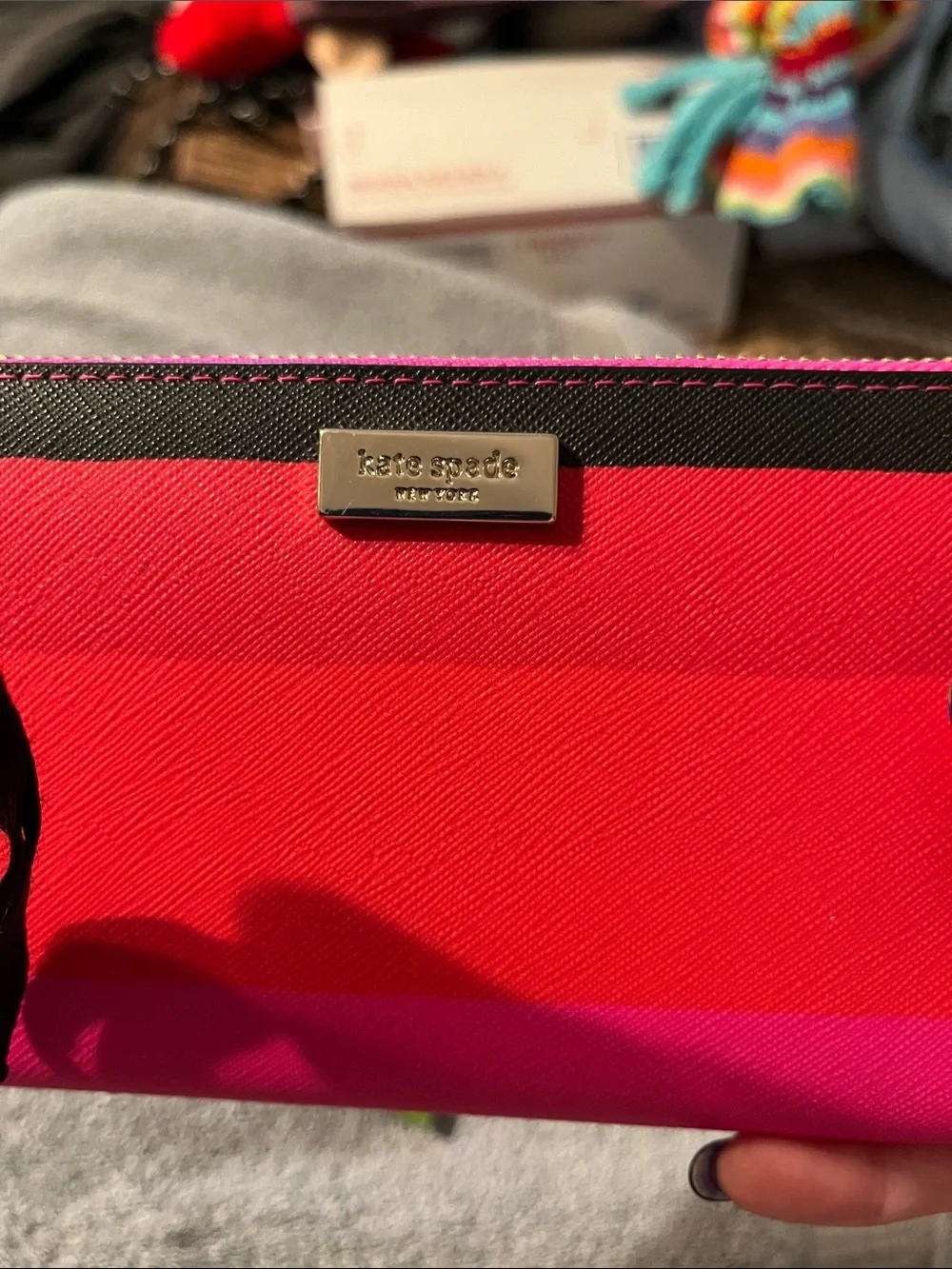 NWOT Kate Spade NY Continental Wallet Bonita Stripe Pattern Pink Zipper